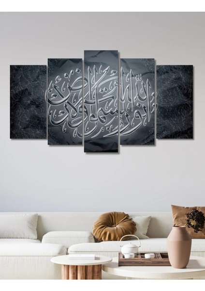 5 Parça Ahşap Gri Dini Duvar Dekoru Salon Oturma Yatak Odası Için 110X60CM Tablo Seti