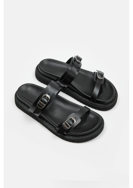 Halsey Siyah Hakiki Deri Kadın Terlik indirimleri