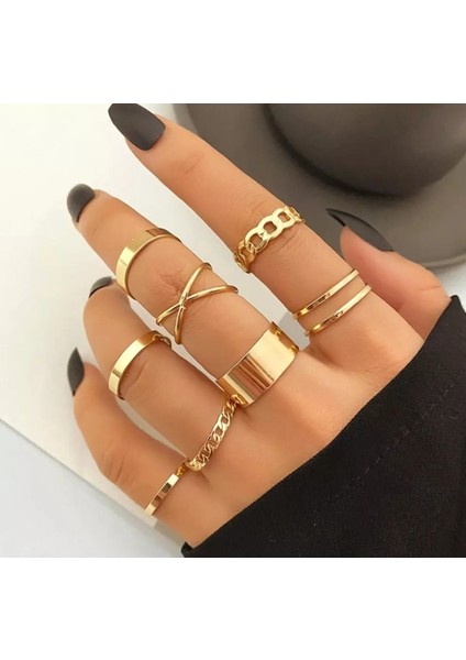 10’lu Trend Yüzük Paketi Kadın Gold - Lisinya
