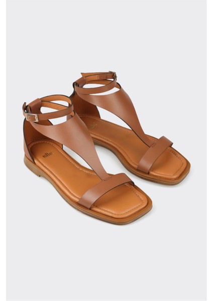 Taba Deri Kadın Düz Sandalet fiyatları
