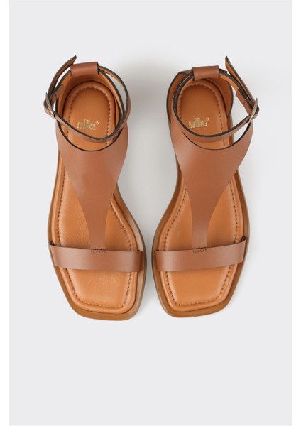 Taba Deri Kadın Düz Sandalet fırsatları