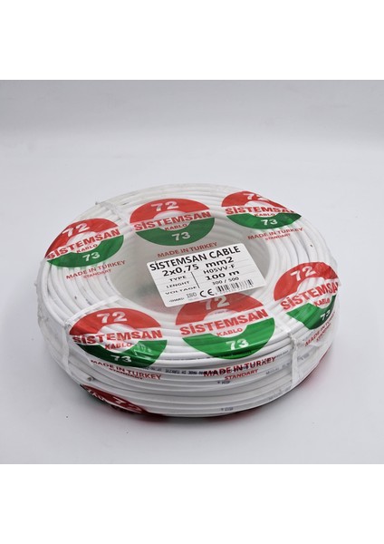 2*0,75 Ttr Kablo 100 Metre (H05VV-F)