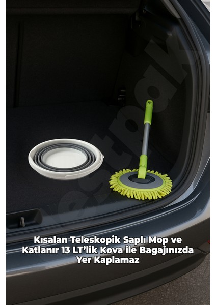 Çizmez Oto Mop ve 13 Lt Katlanır Kova - Bagajda Yer Kaplamaz - Oto Fırçası - Araba Yıkama Mopu fiyatları