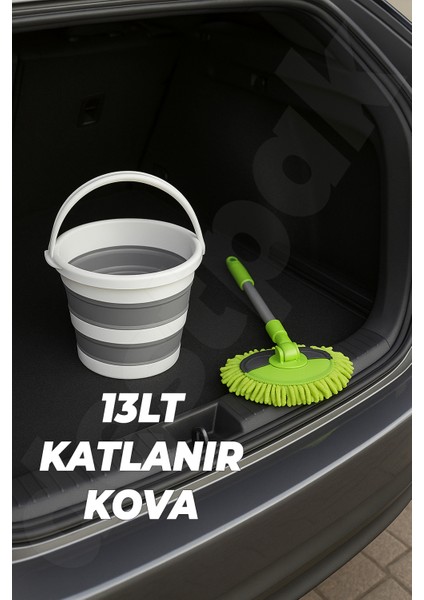Çizmez Oto Mop ve 13 Lt Katlanır Kova - Bagajda Yer Kaplamaz - Oto Fırçası - Araba Yıkama Mopu indirimleri