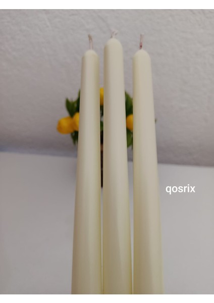 3'lü Açık Krem Şamdan Soya Mumu Soya Doğal Pudra Kokulu Uzun Çubuk Konik Mum Dekoratif modelleri