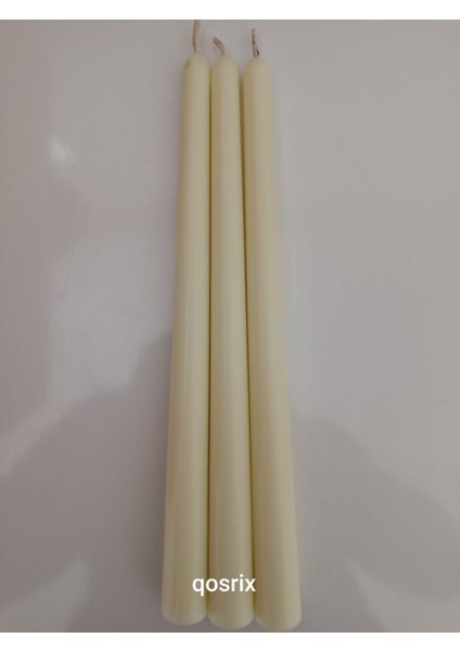 3'lü Açık Krem Şamdan Soya Mumu Soya Doğal Pudra Kokulu Uzun Çubuk Konik Mum Dekoratif indirimleri