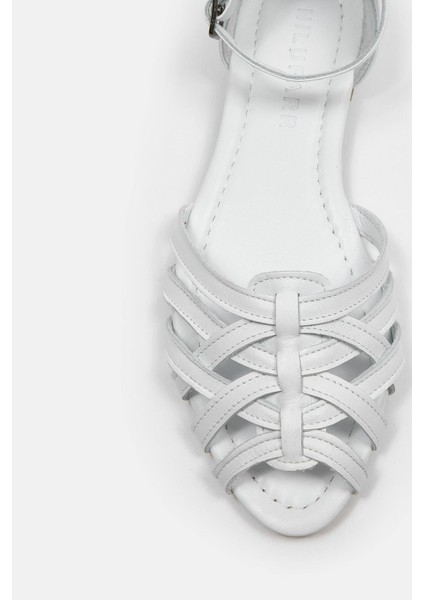 Leila Beyaz Hakiki Deri Kadın Sandalet modelleri