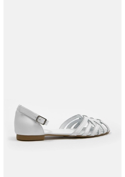 Leila Beyaz Hakiki Deri Kadın Sandalet fırsatları