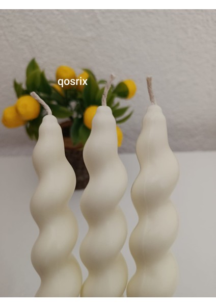 3'lü Açık Krem Italyan Burgulu Şamdan Soya Mumu Doğal Kokulu Uzun Çubuk Konik Burgu Spiral Mum Dekoratif