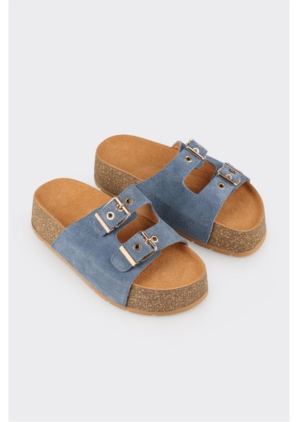 Lacivert Deri Kadın Terlik Düz Taban Konforlu Tasarım fiyatları