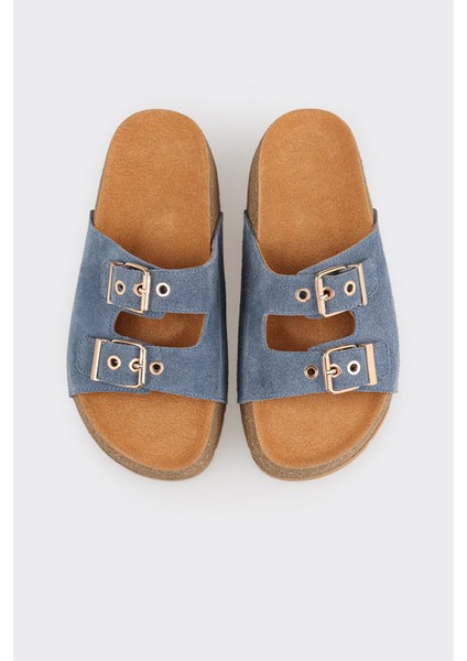 Lacivert Deri Kadın Terlik Düz Taban Konforlu Tasarım fırsatları