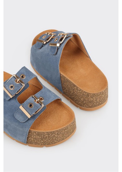 Lacivert Deri Kadın Terlik Düz Taban Konforlu Tasarım indirimleri