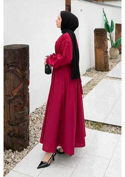 Pileli Poplin Elbise Bordo fiyatları