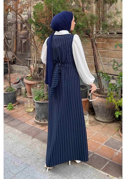 Çizgi Detaylı Garnili Elbise Lacivert modelleri