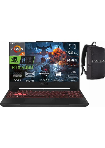 Tuf Gaming A15 Amd Ryzen 5 7535HS FA507NV-LP025-064 32GB 1tb RTX4060 8gb Windows 11 Pro 15.6" Fhd Taşınabilir Bilgisayar