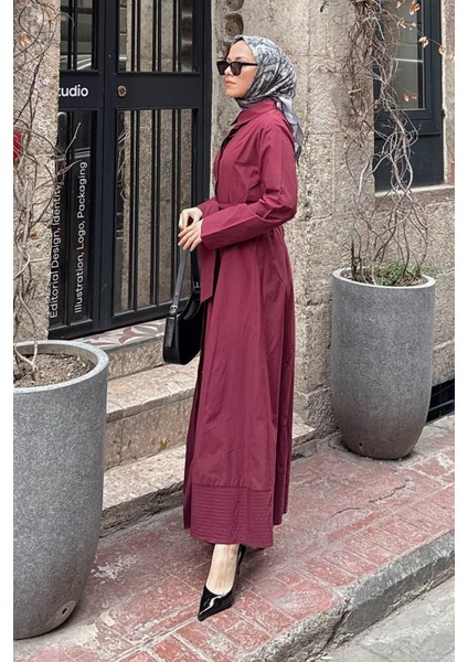 Altı Dikişli Tesettür Elbise Bordo