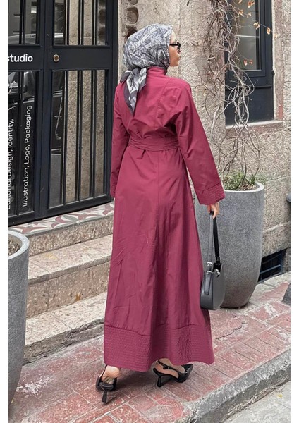 Altı Dikişli Tesettür Elbise Bordo