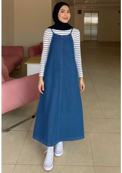Askılı Denim Salopet Elbise Mavi fiyatları