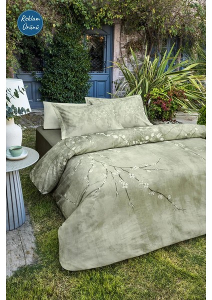 Yeşil White Sakura Çift Kişilik Lastikli Çarşaf Nevresim Takımı fiyatları