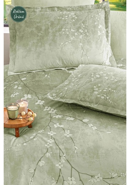 Yeşil White Sakura Çift Kişilik Lastikli Çarşaf Nevresim Takımı indirimleri