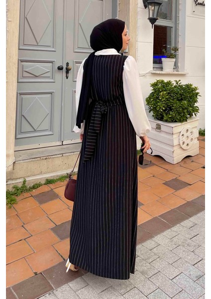 Çizgi Detaylı Garnili Elbise Siyah modelleri