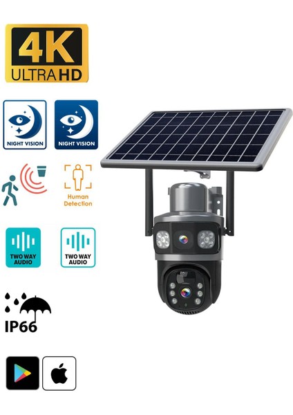 4g Sım Kartlı,Çift Lensli 3+3 6mp Solar Panelli Üçlü Ekran Güvenlik Kamerası, 4K Ultra Hd, Gece Görüşü, Iki Yönlü Ses, IP66 Su Geçirmez, Hareket Algılama indirimleri