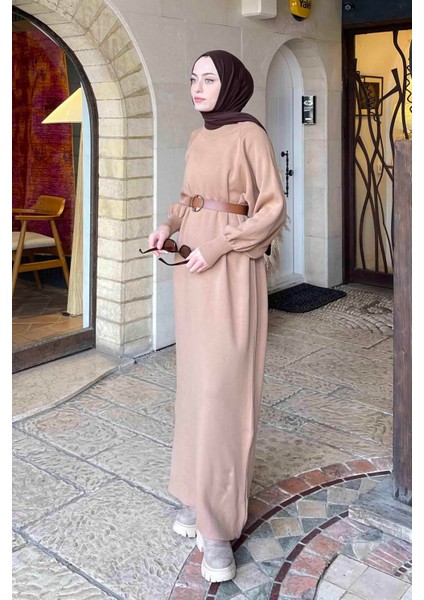 Balon Kol Triko Elbise Sütlü Kahve fiyatları