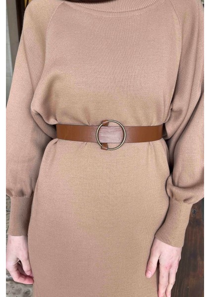 Balon Kol Triko Elbise Sütlü Kahve modelleri