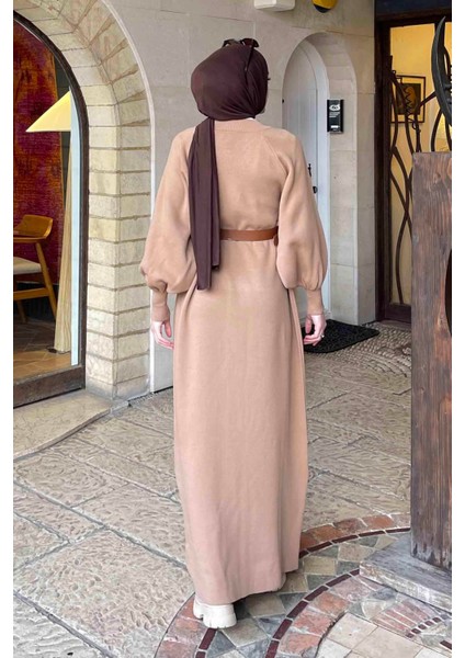 Balon Kol Triko Elbise Sütlü Kahve fırsatları