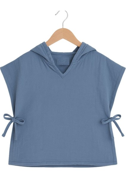 Çift Katlı Müslin Çocuk Panço Doğal Pamuklu Indigo Mavisi 4- 6 Yaş
