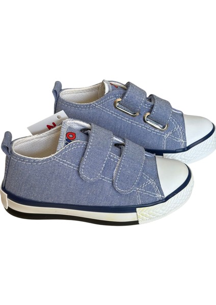 Çocuk Unisex Kot Mavi Cırtlı Spor Ayakkabı