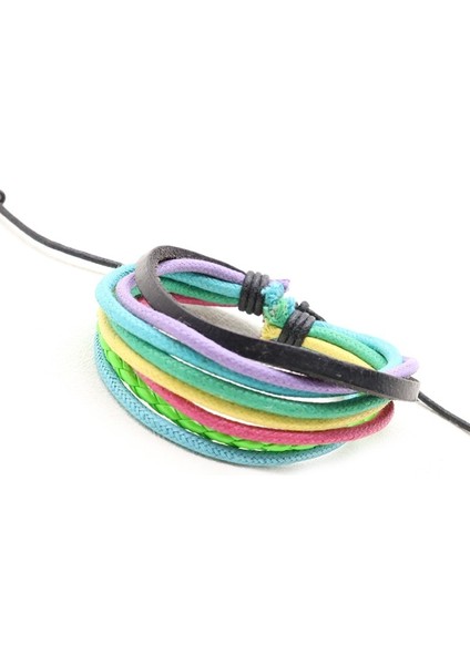 Yeni Renk Çok Daireli Retro Örgülü Rahat Bilezik Renkli Balmumu Hattı Dana Derisi Bilezik Bilezik Ayarlanabilir Boyut 18,5 Cm-23 cm (Yurt Dışından)