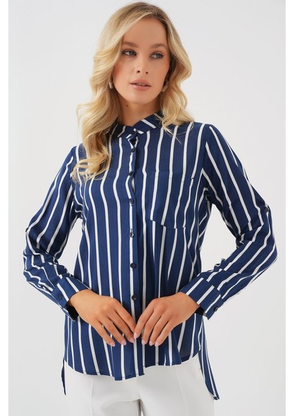Uzun Kollu Çizgili Gömlek 20283 - A.lacivert modelleri