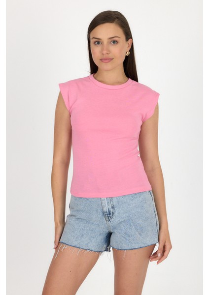 Pembe Bisiklet Yaka Pamuklu Slim Fit Tişört 3050 fiyatları