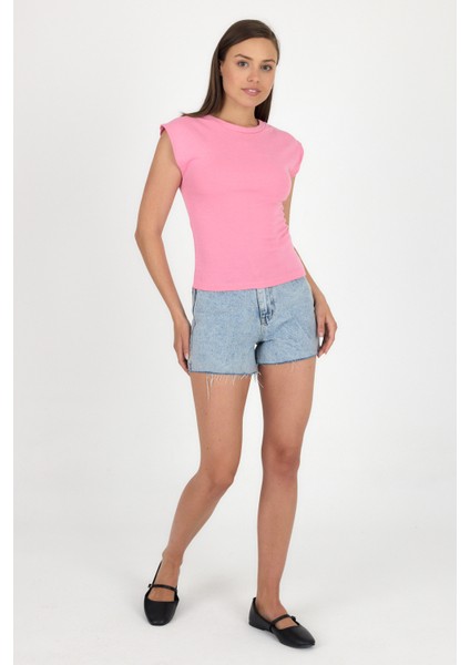 Pembe Bisiklet Yaka Pamuklu Slim Fit Tişört 3050 modelleri