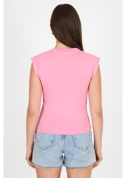 Pembe Bisiklet Yaka Pamuklu Slim Fit Tişört 3050 indirimleri