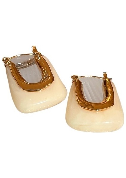 Retro Şeker Renkli Reçine Geometrik Kulak Klipsi Küpeler Avrupa ve Amerikan Moda Niş Basit Mizaç Net Ünlü Kadınlar Için Üst Düzey Küpeler (Yurt Dışından)