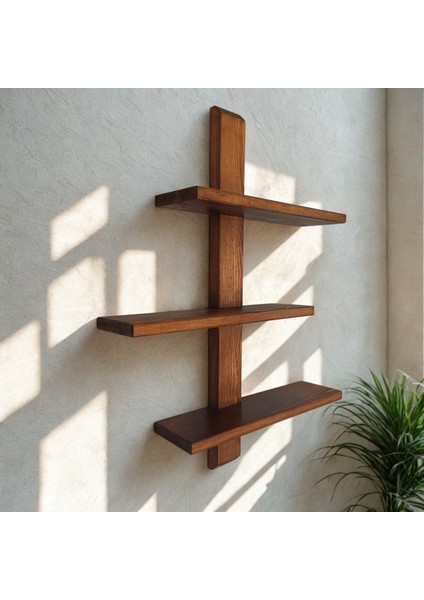 Ahşap Dikey 3'lü Duvar Rafı - Creol