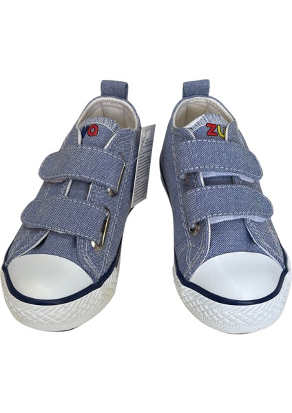 Çocuk Unisex Kot Mavi Cırtlı Spor Ayakkabı