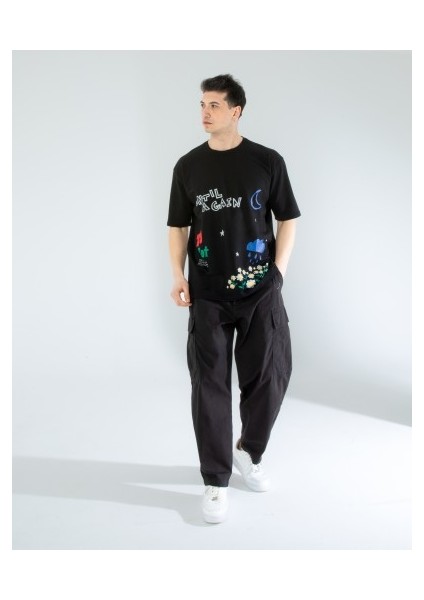 Oversıze Unisex Baskılı T-Shırt Untıl Black fiyatları