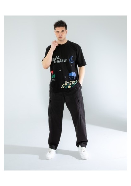Oversıze Unisex Baskılı T-Shırt Untıl Black modelleri