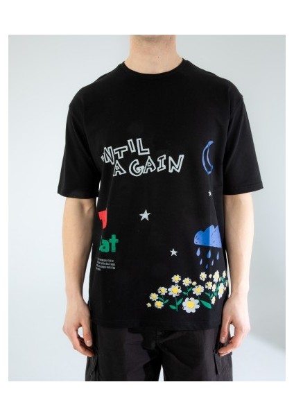 Oversıze Unisex Baskılı T-Shırt Untıl Black fırsatları