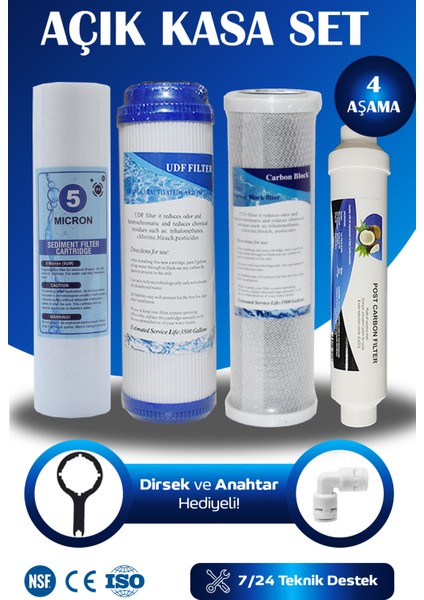 Açık Kasa Su Arıtma Cihazı Uyumlu Çift Karbonlu 4 Aşamalı Filtre Seti