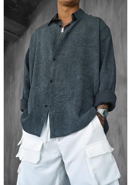 Erkek Oversize Yıkamalı Rahat Gömlek Antrasit