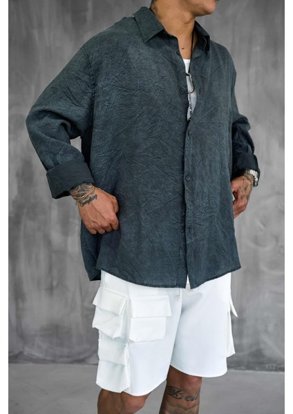 Erkek Oversize Yıkamalı Rahat Gömlek Antrasit fiyatları
