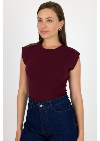 Bordo Bisiklet Yaka Pamuklu Slim Fit Tişört 3050