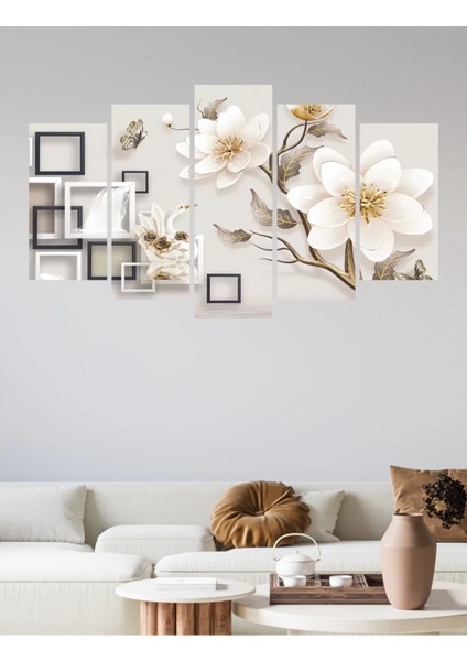 5 Parça Ahşap Beyaz Ağaç Duvar Dekoru Salon Oturma Yatak Odası Için 110X60CM Tablo Seti