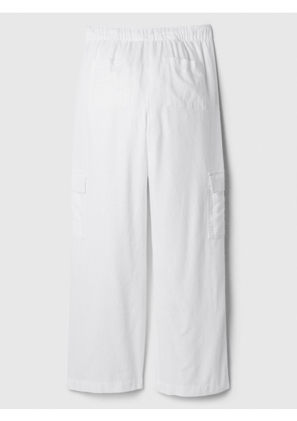 Kadın Beyaz Keten Karışımlı Wide-Leg Kargo Pull-On Pantolon fiyatları