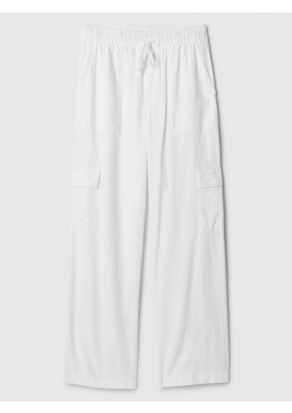Kadın Beyaz Keten Karışımlı Wide-Leg Kargo Pull-On Pantolon modelleri