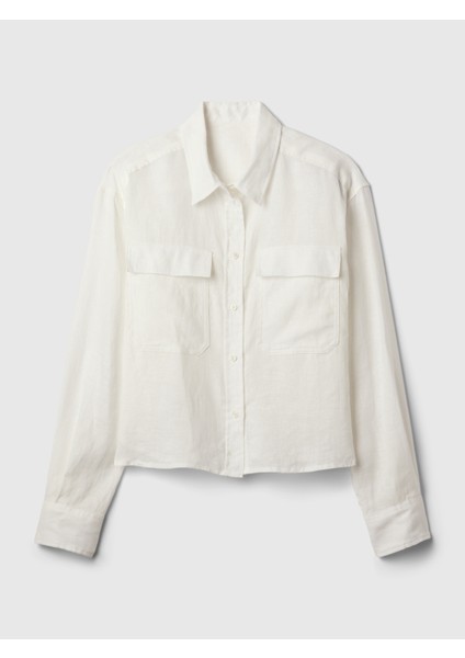 Kadın Beyaz %100 Keten Crop Gömlek fiyatları